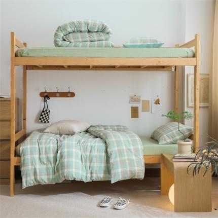 91家纺网 家纺一手货源 找家纺 北欧良品2022新款A类纯色织水洗棉学生上下铺四件套 简兮绿