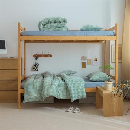 91家纺网 家纺一手货源 找家纺 北欧良品2022新款A类纯色织水洗棉学生上下铺四件套 蓝黄小格