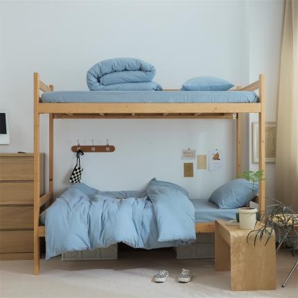 91家纺网 家纺一手货源 找家纺 北欧良品2022新款A类纯色织水洗棉学生上下铺四件套 浅蓝