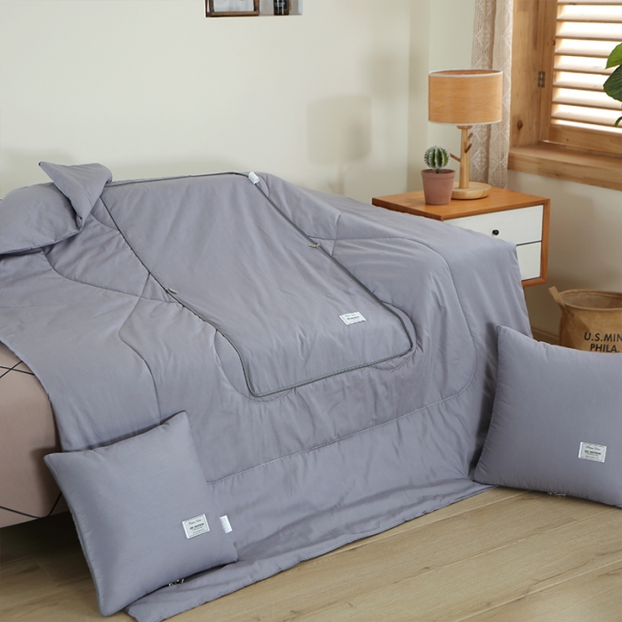 91家纺网 家纺一手货源 找家纺 照世家纺 2022新款13372全棉贴布绣系列抱枕被 浅灰