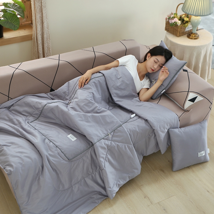 91家纺网 家纺一手货源 找家纺 照世家纺 2022新款13372全棉贴布绣系列抱枕被 浅灰