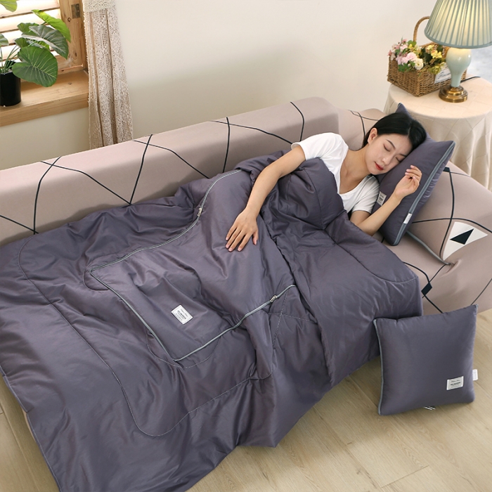 91家纺网 家纺一手货源 找家纺 照世家纺 2022新款13372全棉贴布绣系列抱枕被 深灰