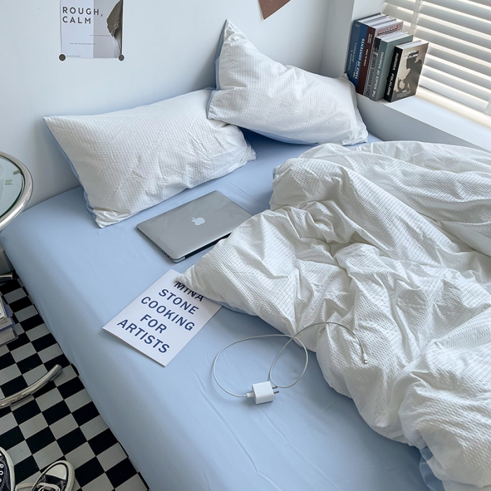 91家纺网 家纺一手货源 找家纺 曼谷 新款泡泡四件套博主同款立体小泡芙四件套 白蓝泡泡