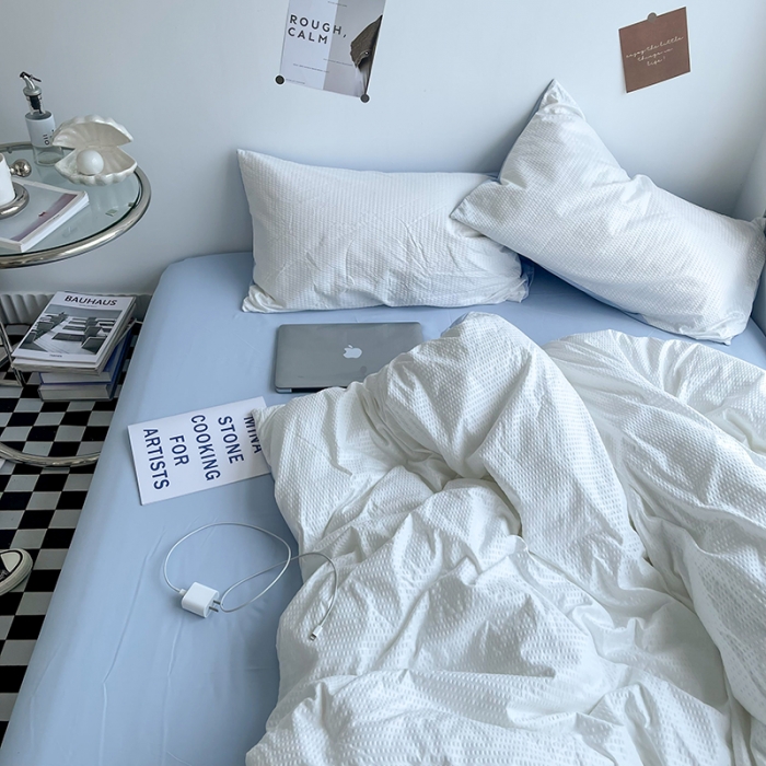 91家纺网 家纺一手货源 找家纺 曼谷 新款泡泡四件套博主同款立体小泡芙四件套 白蓝泡泡