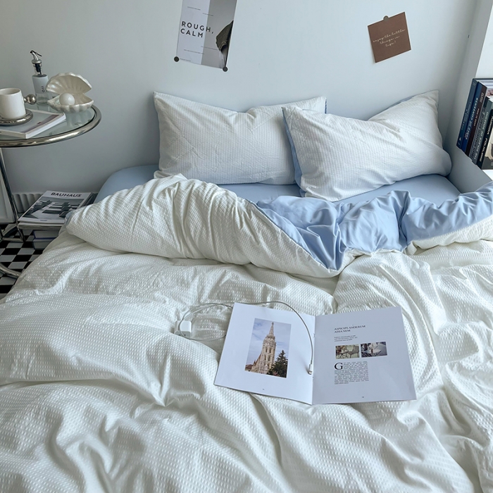 91家纺网 家纺一手货源 找家纺 曼谷 新款泡泡四件套博主同款立体小泡芙四件套 白蓝泡泡