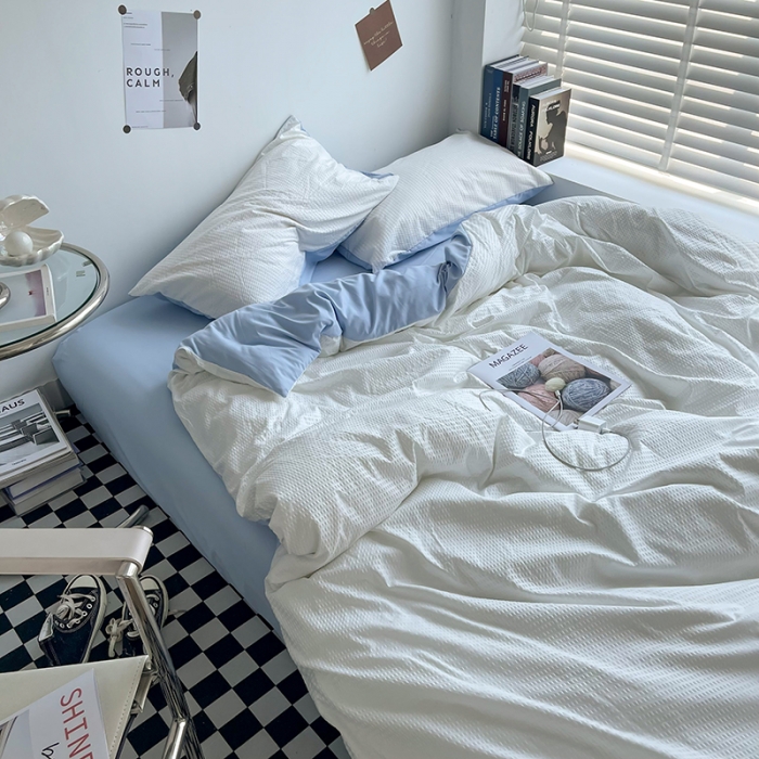 91家纺网 家纺一手货源 找家纺 曼谷 新款泡泡四件套博主同款立体小泡芙四件套 白蓝泡泡