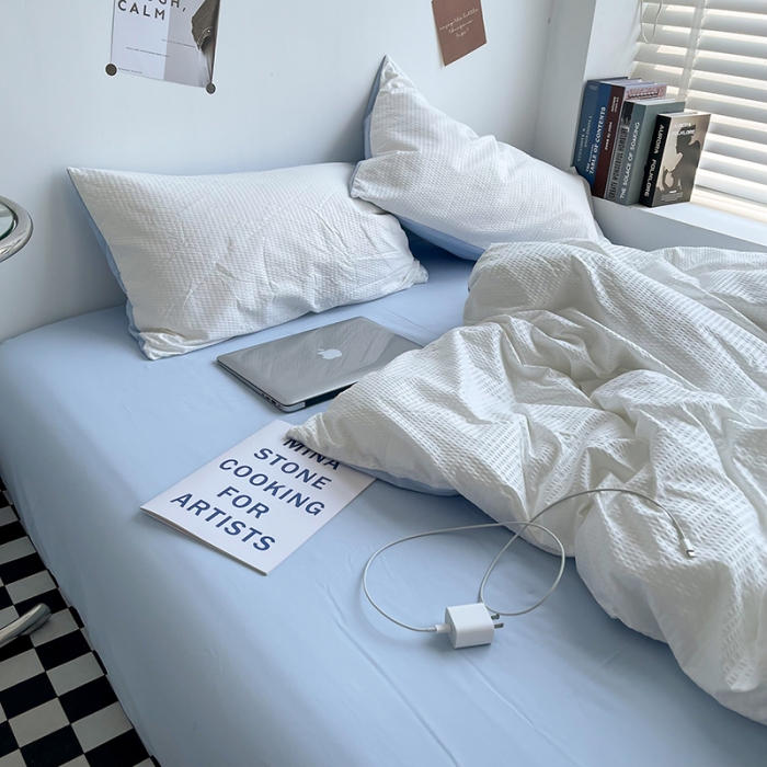 91家纺网 家纺一手货源 找家纺 曼谷 新款泡泡四件套博主同款立体小泡芙四件套 白蓝泡泡