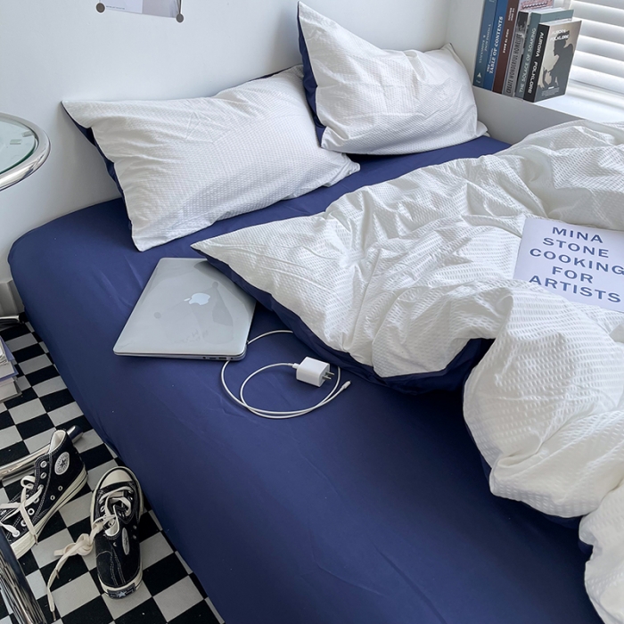 91家纺网 家纺一手货源 找家纺 曼谷 新款泡泡四件套博主同款立体小泡芙四件套 蓝靛泡泡