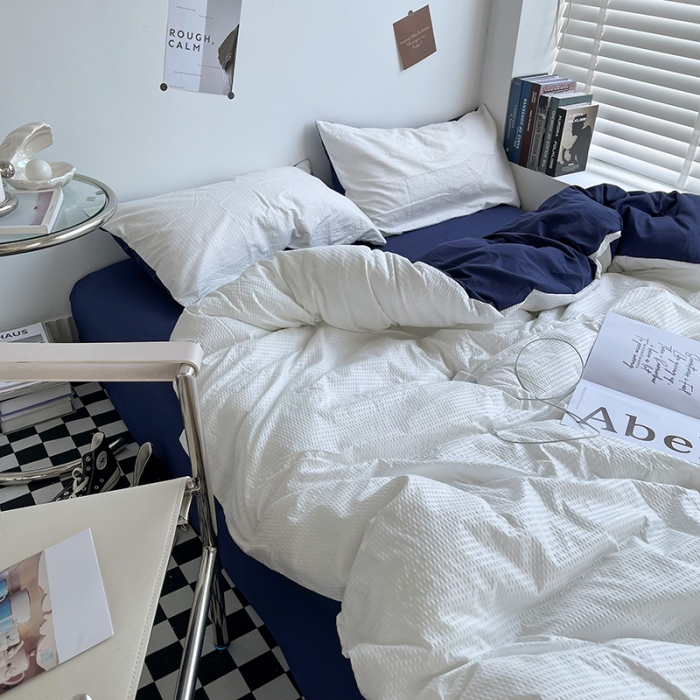 91家纺网 家纺一手货源 找家纺 曼谷 新款泡泡四件套博主同款立体小泡芙四件套 蓝靛泡泡