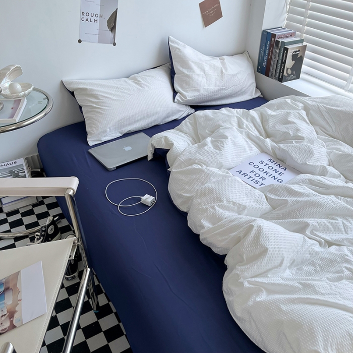 91家纺网 家纺一手货源 找家纺 曼谷 新款泡泡四件套博主同款立体小泡芙四件套 蓝靛泡泡