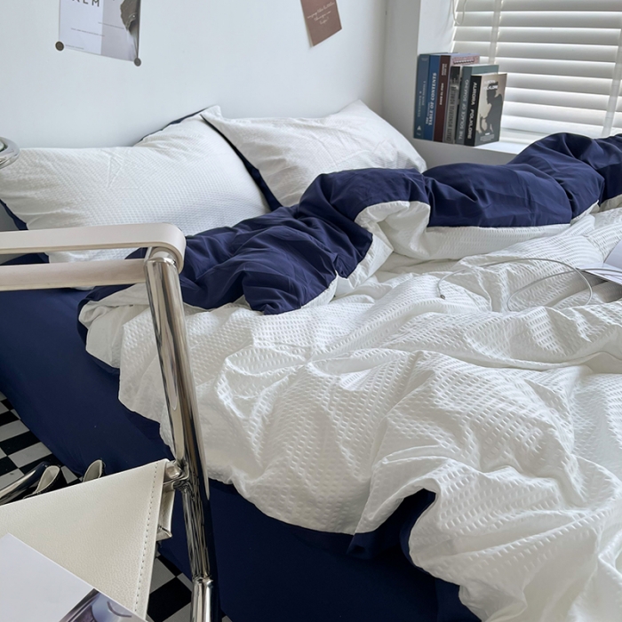 91家纺网 家纺一手货源 找家纺 曼谷 新款泡泡四件套博主同款立体小泡芙四件套 蓝靛泡泡