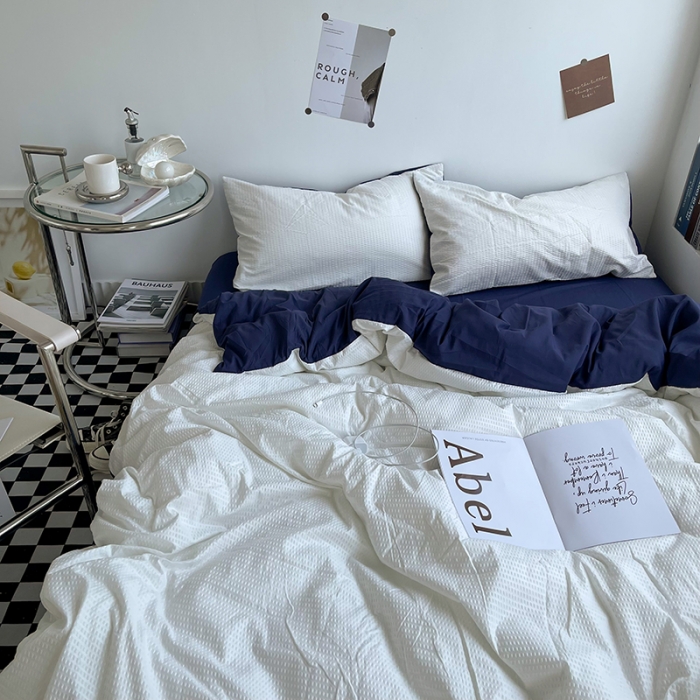 91家纺网 家纺一手货源 找家纺 曼谷 新款泡泡四件套博主同款立体小泡芙四件套 蓝靛泡泡