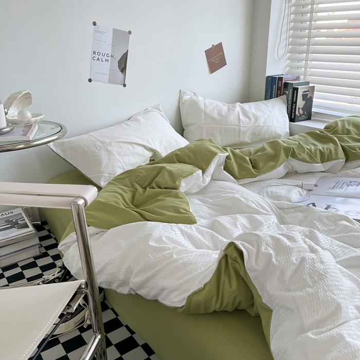 91家纺网 家纺一手货源 找家纺 曼谷 新款泡泡四件套博主同款立体小泡芙四件套 奶绿泡泡