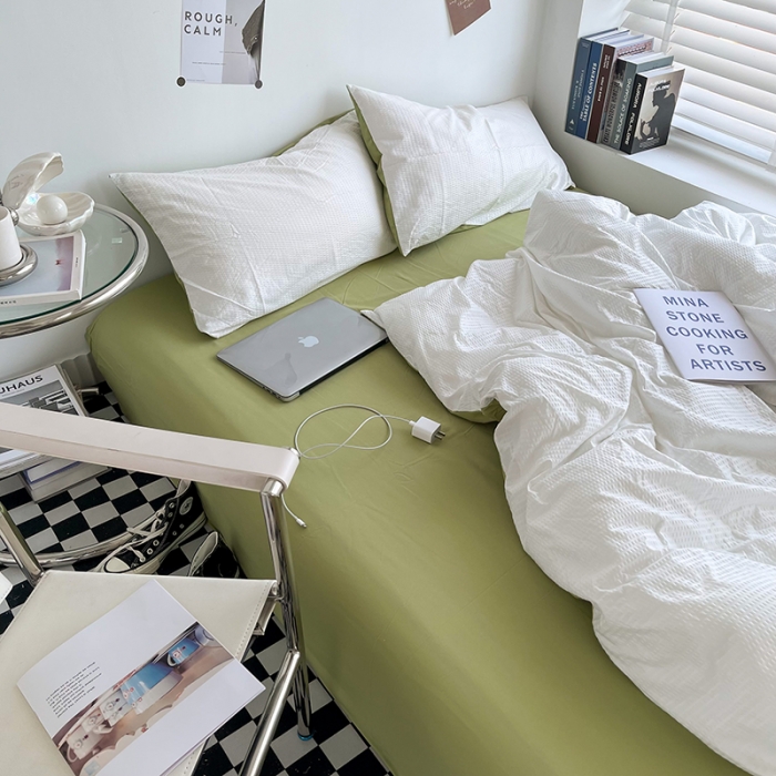 91家纺网 家纺一手货源 找家纺 曼谷 新款泡泡四件套博主同款立体小泡芙四件套 奶绿泡泡