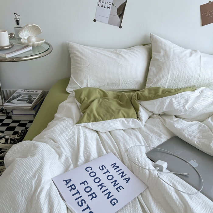 91家纺网 家纺一手货源 找家纺 曼谷 新款泡泡四件套博主同款立体小泡芙四件套 奶绿泡泡