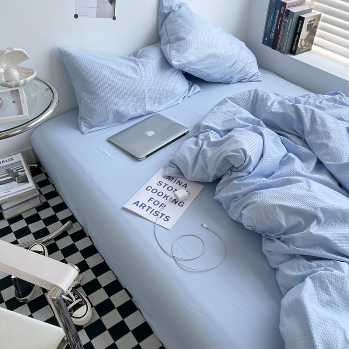 91家纺网 家纺一手货源 找家纺 曼谷 新款泡泡四件套博主同款立体小泡芙四件套 浅蓝泡泡