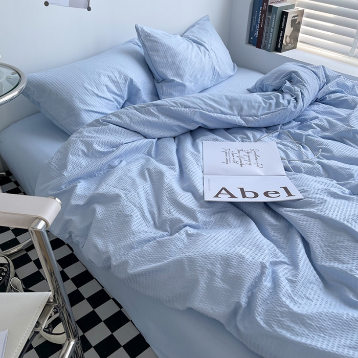 91家纺网 家纺一手货源 找家纺 曼谷 新款泡泡四件套博主同款立体小泡芙四件套 浅蓝泡泡