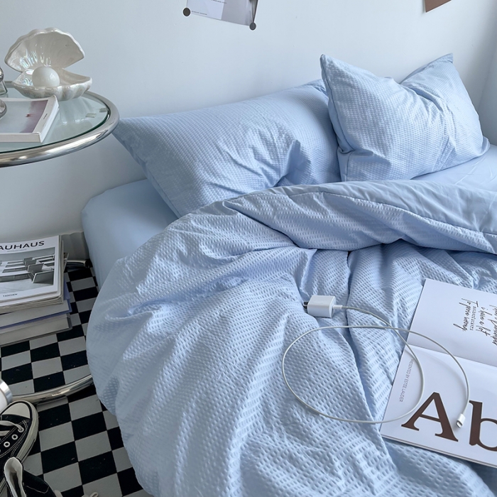 91家纺网 家纺一手货源 找家纺 曼谷 新款泡泡四件套博主同款立体小泡芙四件套 浅蓝泡泡