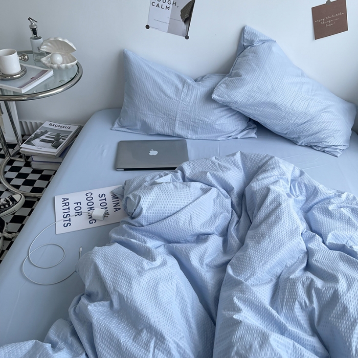 91家纺网 家纺一手货源 找家纺 曼谷 新款泡泡四件套博主同款立体小泡芙四件套 浅蓝泡泡