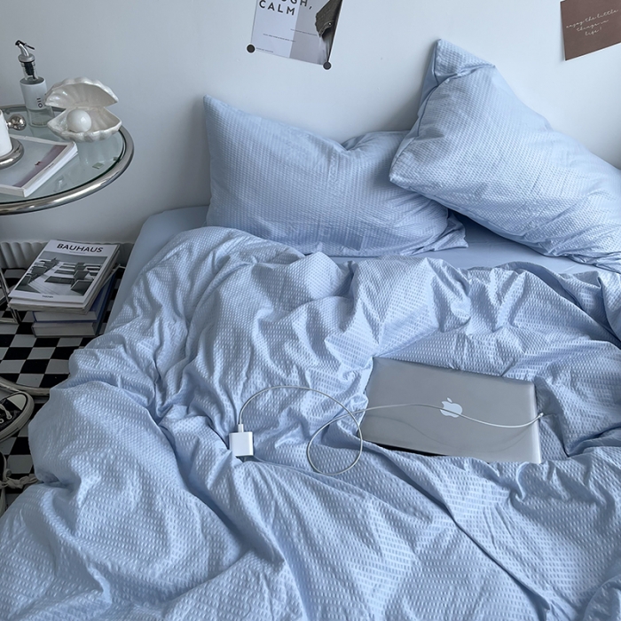 91家纺网 家纺一手货源 找家纺 曼谷 新款泡泡四件套博主同款立体小泡芙四件套 浅蓝泡泡