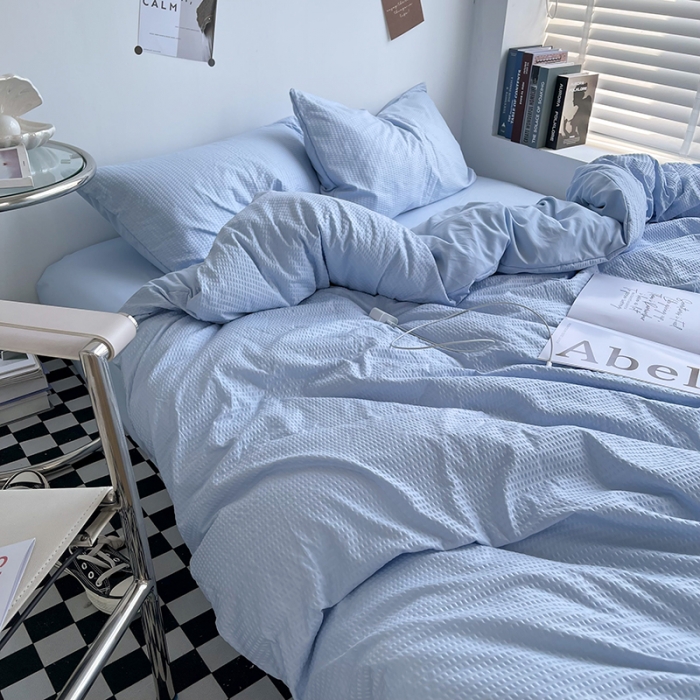 91家纺网 家纺一手货源 找家纺 曼谷 新款泡泡四件套博主同款立体小泡芙四件套 浅蓝泡泡