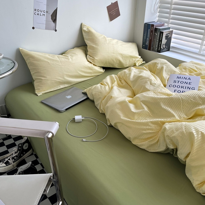 91家纺网 家纺一手货源 找家纺 曼谷 新款泡泡四件套博主同款立体小泡芙四件套 青柚泡泡