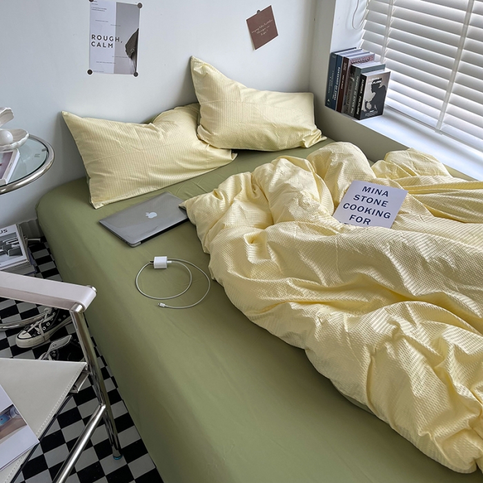 91家纺网 家纺一手货源 找家纺 曼谷 新款泡泡四件套博主同款立体小泡芙四件套 青柚泡泡