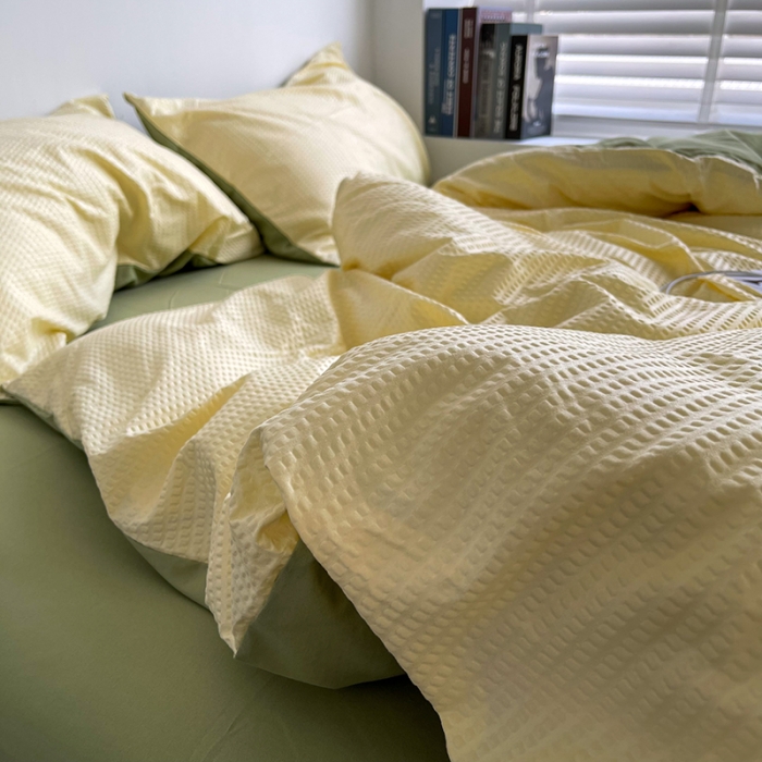 91家纺网 家纺一手货源 找家纺 曼谷 新款泡泡四件套博主同款立体小泡芙四件套 青柚泡泡