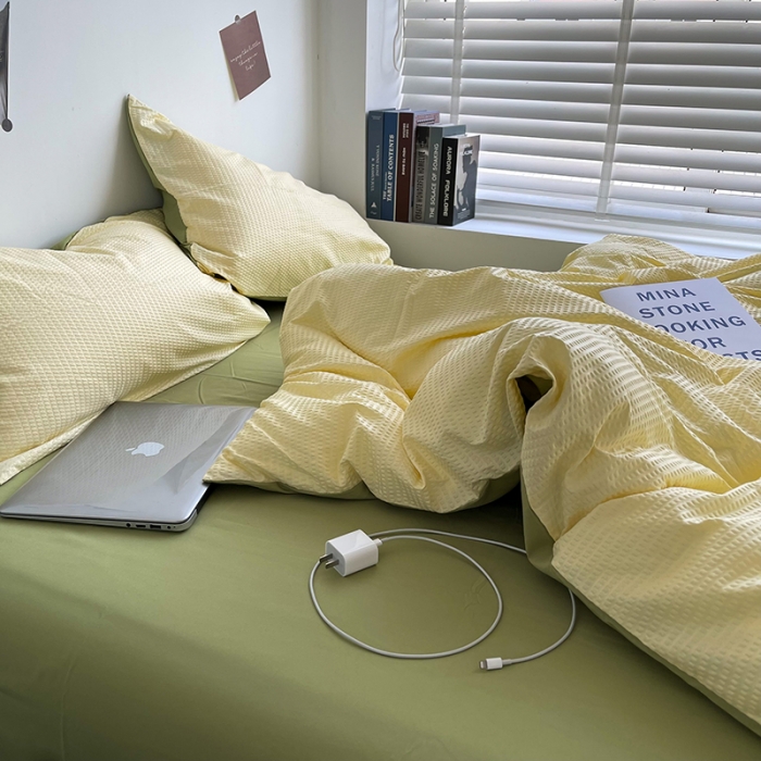 91家纺网 家纺一手货源 找家纺 曼谷 新款泡泡四件套博主同款立体小泡芙四件套 青柚泡泡