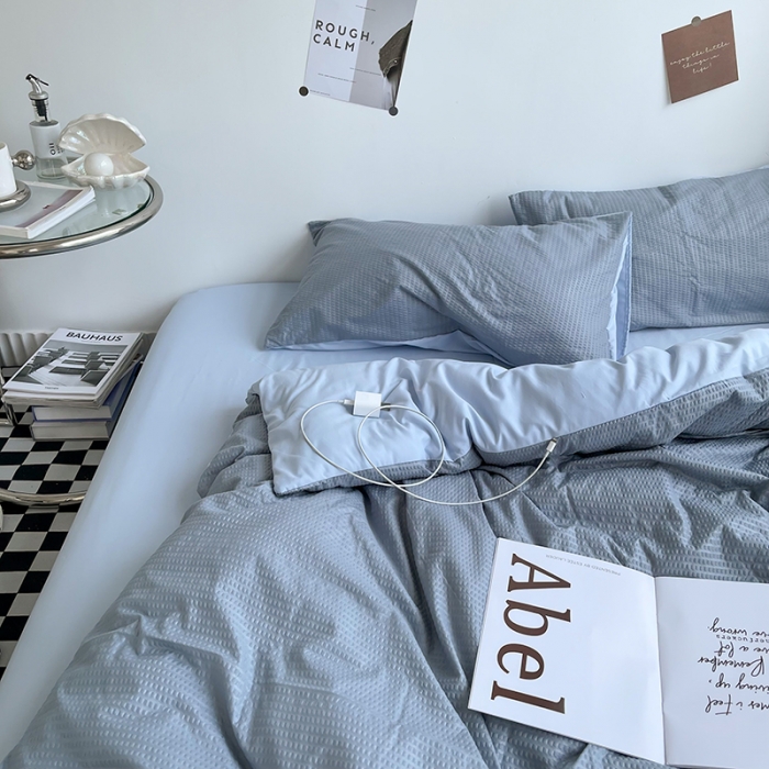 91家纺网 家纺一手货源 找家纺 曼谷 新款泡泡四件套博主同款立体小泡芙四件套 雾蓝泡泡