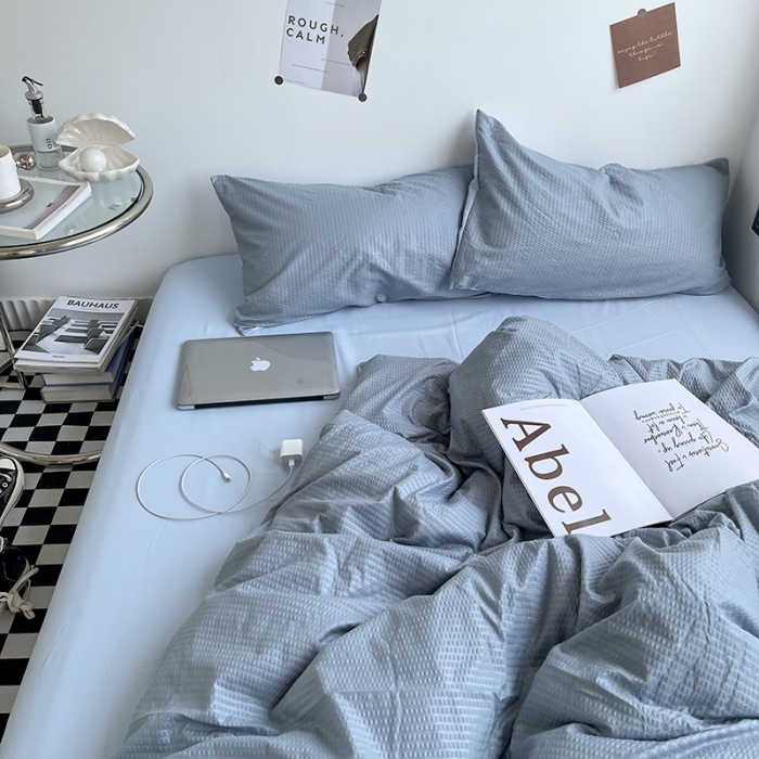 91家纺网 家纺一手货源 找家纺 曼谷 新款泡泡四件套博主同款立体小泡芙四件套 雾蓝泡泡