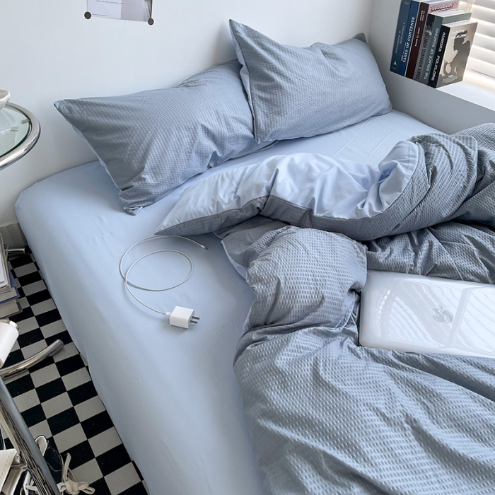 91家纺网 家纺一手货源 找家纺 曼谷 新款泡泡四件套博主同款立体小泡芙四件套 雾蓝泡泡