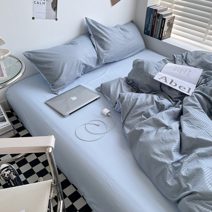 91家纺网 家纺一手货源 找家纺 曼谷 新款泡泡四件套博主同款立体小泡芙四件套 雾蓝泡泡