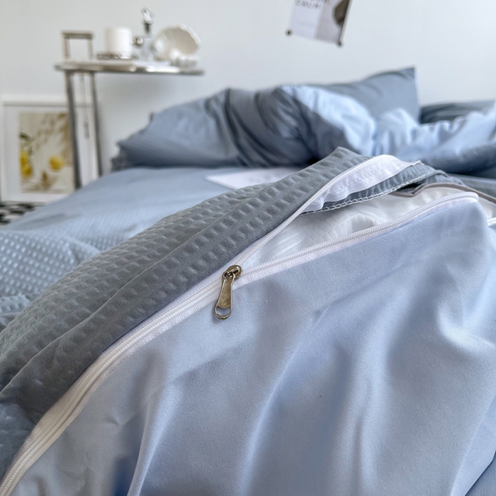 91家纺网 家纺一手货源 找家纺 曼谷 新款泡泡四件套博主同款立体小泡芙四件套 雾蓝泡泡