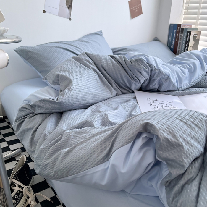 91家纺网 家纺一手货源 找家纺 曼谷 新款泡泡四件套博主同款立体小泡芙四件套 雾蓝泡泡