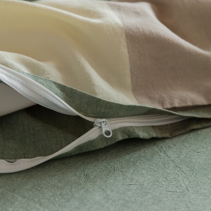 91家纺网 家纺一手货源 找家纺 北欧良品2022新款A类纯色织水洗棉学生上下铺四件套 绿灰大格