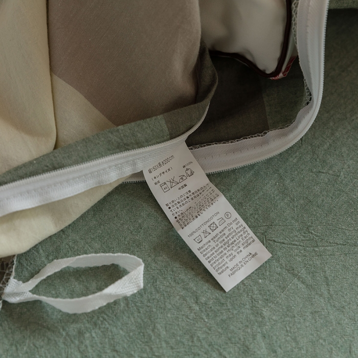 91家纺网 家纺一手货源 找家纺 北欧良品2022新款A类纯色织水洗棉学生上下铺四件套 绿灰大格