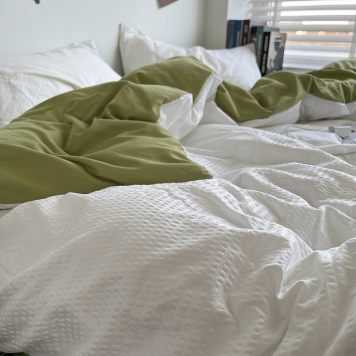 91家纺网 家纺一手货源 找家纺 曼谷 新款泡泡四件套博主同款立体小泡芙四件套 奶绿泡泡