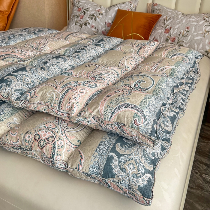 91家纺网 家纺一手货源 找家纺 织梦人95级鹅绒被120支全棉活性印花大量现货花叶海棠-灰绿