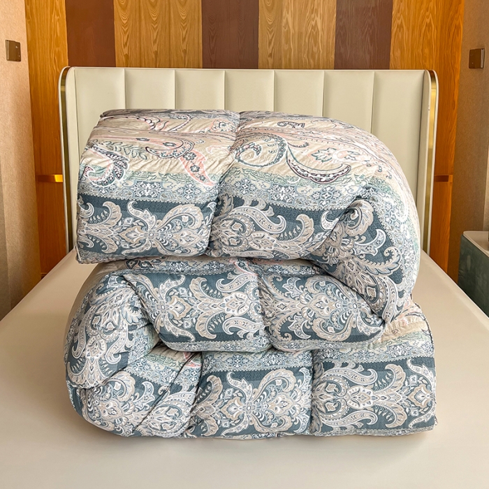 91家纺网 家纺一手货源 找家纺 织梦人95级鹅绒被120支全棉活性印花大量现货花叶海棠-灰绿