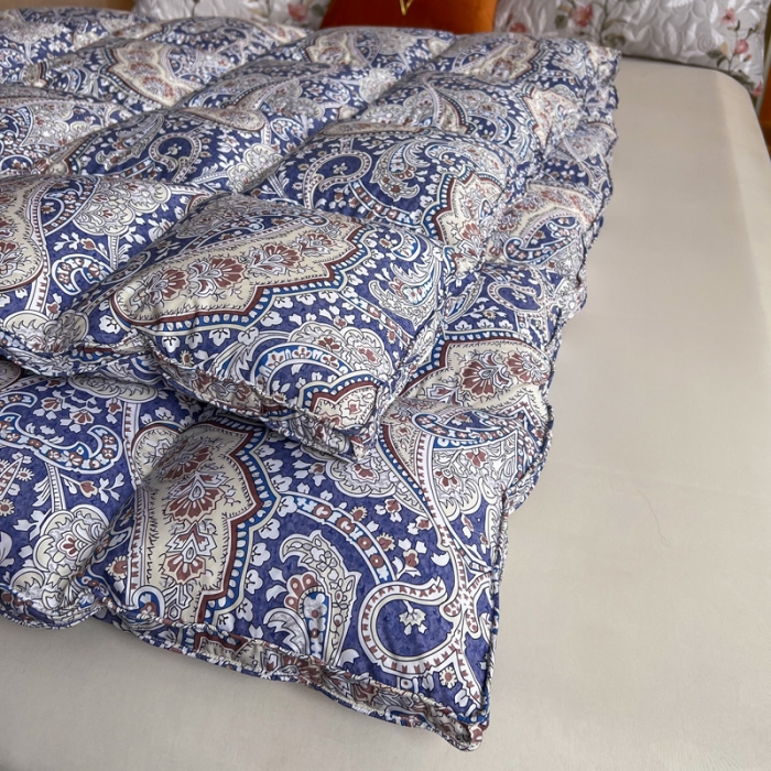 91家纺网 家纺一手货源 找家纺 织梦人95级鹅绒被120支全棉活性印花大量现货韦睿斯-宝蓝