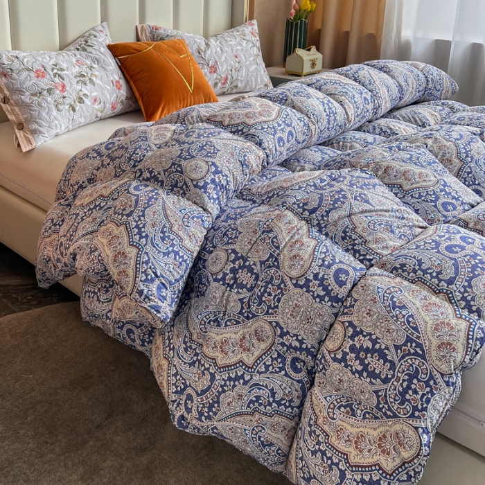 91家纺网 家纺一手货源 找家纺 织梦人95级鹅绒被120支全棉活性印花大量现货韦睿斯-宝蓝