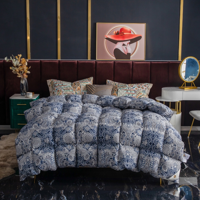 91家纺网 家纺一手货源 找家纺 织梦人羽绒被95级鹅绒被120支全棉活性印花现货巴洛克-宝蓝