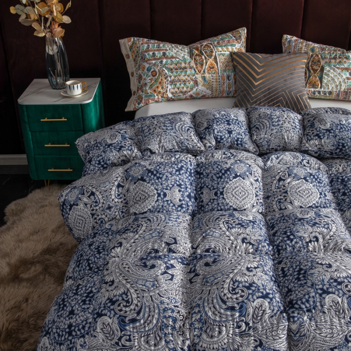 91家纺网 家纺一手货源 找家纺 织梦人羽绒被95级鹅绒被120支全棉活性印花现货巴洛克-宝蓝