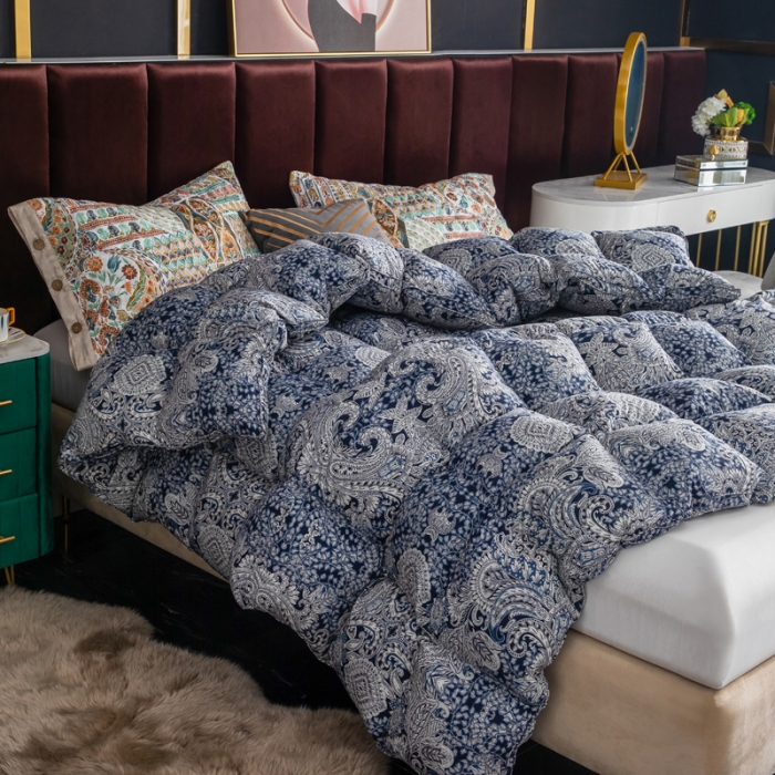 91家纺网 家纺一手货源 找家纺 织梦人羽绒被95级鹅绒被120支全棉活性印花现货巴洛克-宝蓝