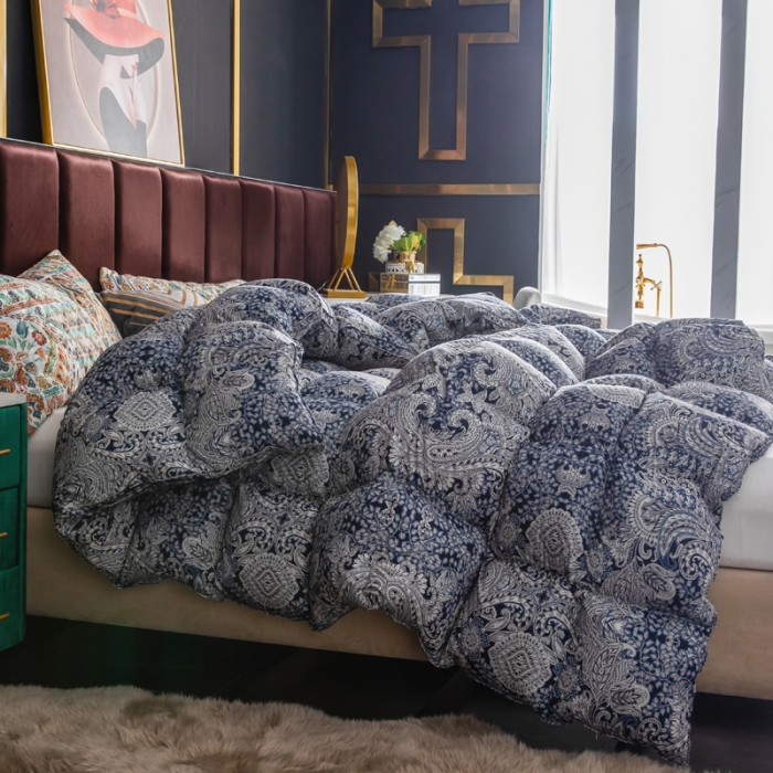 91家纺网 家纺一手货源 找家纺 织梦人羽绒被95级鹅绒被120支全棉活性印花现货巴洛克-宝蓝