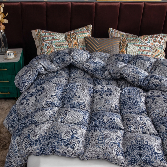 91家纺网 家纺一手货源 找家纺 织梦人羽绒被95级鹅绒被120支全棉活性印花现货巴洛克-宝蓝