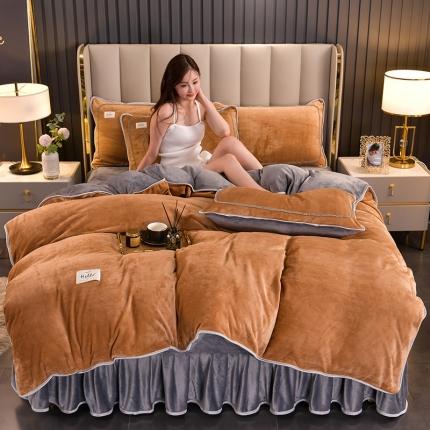 91家纺网 家纺一手货源 找家纺 梦之星  纯色8.5斤-9斤牛奶绒法莱宝宝金貂绒四件套 咖+灰