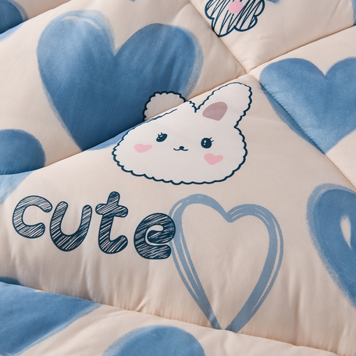 91家纺网 家纺一手货源 找家纺 富威堡家纺2023新款亲肤棉印花床垫 爱心兔