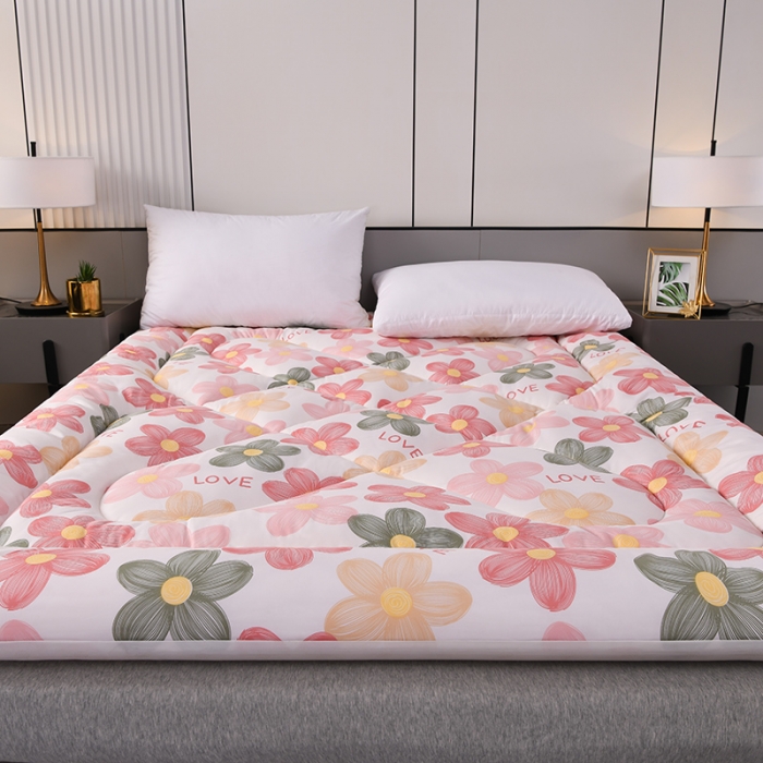 91家纺网 家纺一手货源 找家纺 富威堡家纺2023新款亲肤棉印花床垫 向阳花红